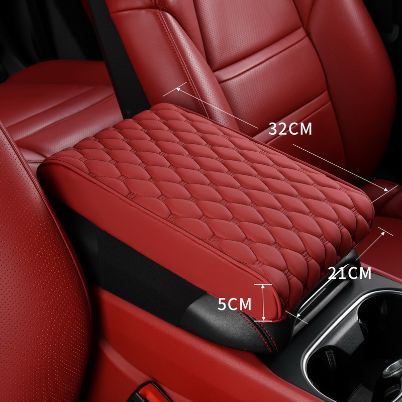 Universal – Armrest box pad Pad Heightening Pad - hexagonal-pattern-armrest-box-large-burgundy