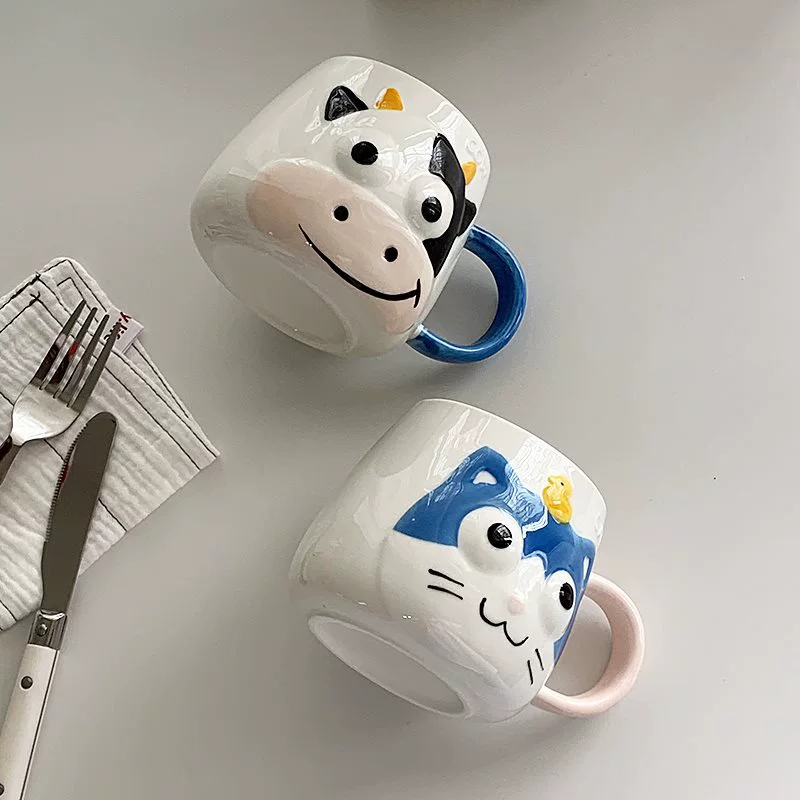 Дневной милый котик-корова embossed подглазурный цвет керамическая водная чашка дома кружка