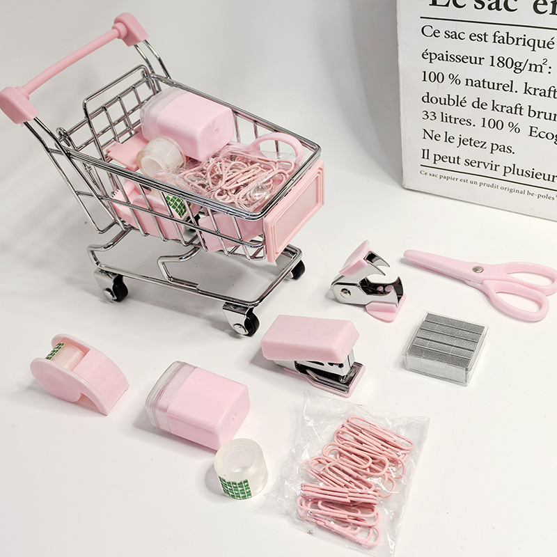 크리 에이 티브 귀여운 캔디 컬러 학생 학습 문구 미니 쇼핑 카트 편리한 사무실 미니 문구 세트