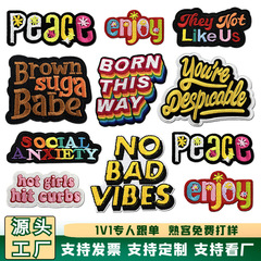 彩色英文条方块刺绣布贴衣服包包装饰跨境热销服装辅料补丁贴
