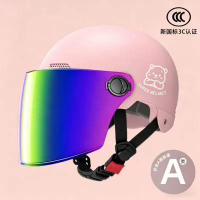 Motosiklet kaskı (dəbilqə) — helmet, adult half helmet - pink-iridescent-long-mirror-silver-white-bear-uv-protection-prevents-tanningthis-lens-is-not-water-resistant