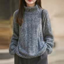 加厚花纱法式高端拉绒女衫高领针织衫重磅打底衫保暖绞花毛衣羊绒