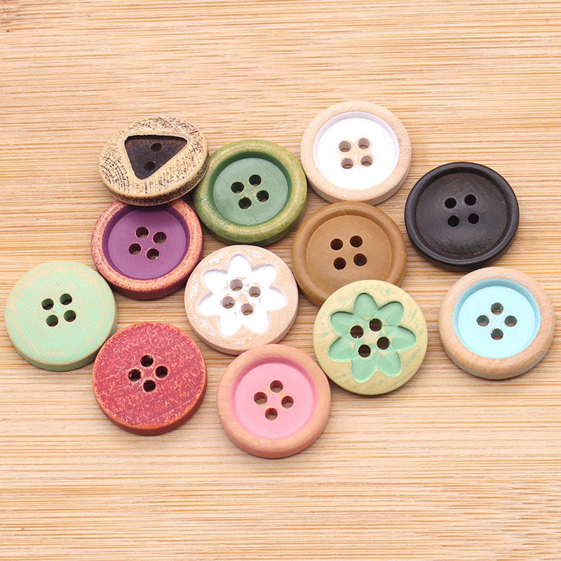Factory spot spray paint stained wood buttons children's sweater shirt coat distressed wood buttons