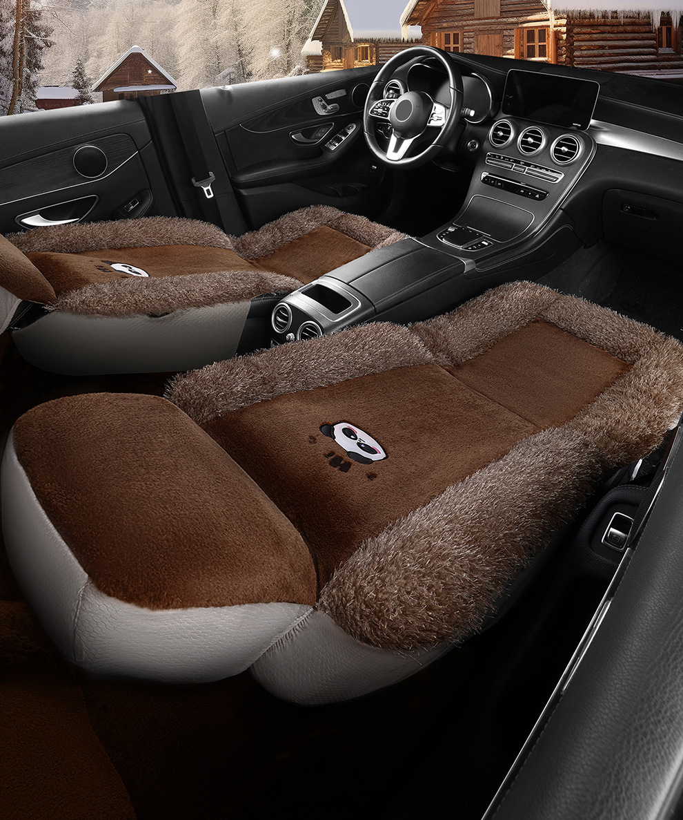 Winter Plush Car Seat Cover for Five Seats, Fully Enclosed Seat Cushion, Warm and Thickeneded Cotton and Linen Cartoon Goddess Seat Cover