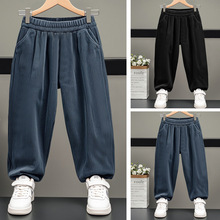 网红炸街潮男童秋冬季加绒加厚雪尼尔一体绒裤儿童灯芯绒束脚裤