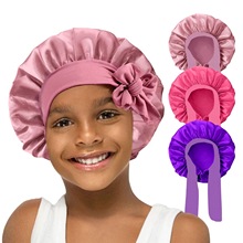 跨境儿童新款弹力飘带色丁帽子 蝴蝶结宝宝浴帽睡帽一件代发