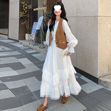 度假风马甲套装女2025秋季新款巨超好看时尚气质连衣裙穿搭两件套