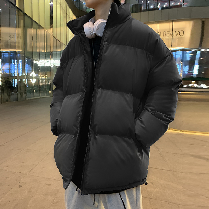 Otoño e invierno collar de pie Abrigo acolchado de algodón hombres y mujeres de moda de la calle de estilo coreano suelta casual estilo perezoso pareja desgaste color sólido pan Abrigo acolchado de algodón