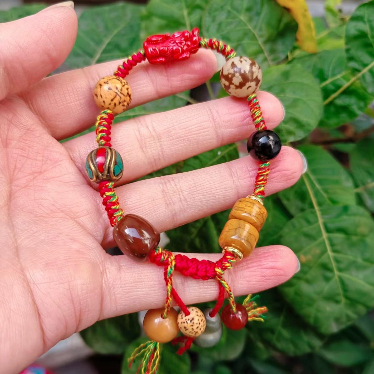 Organic woven genuine design bracelet walnut with tassels, DIY, wholesale