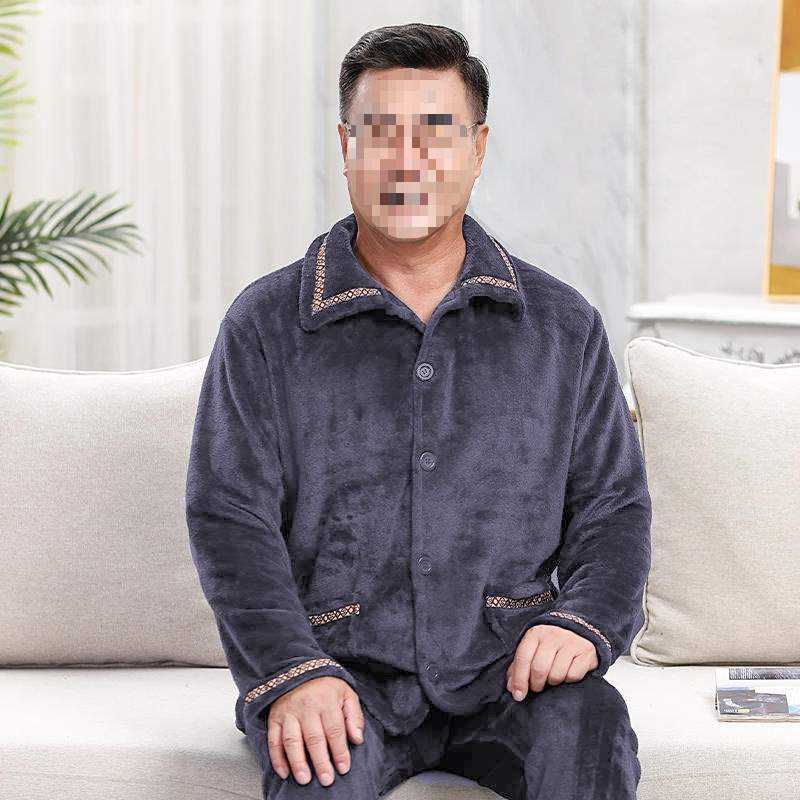 Hombres de mediana edad pijamas de terciopelo de coral otoño cuatro estaciones más terciopelo papá abuelo conjunto de ropa de franela para el hogar