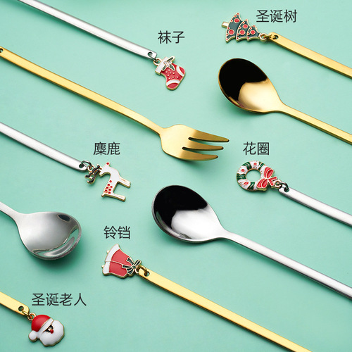 Cartoon Christmas Spoon Gift Tableware Creative Coffee Spoon Whisk Cake Fork Spoon Set Stainless Steel Tableware Set