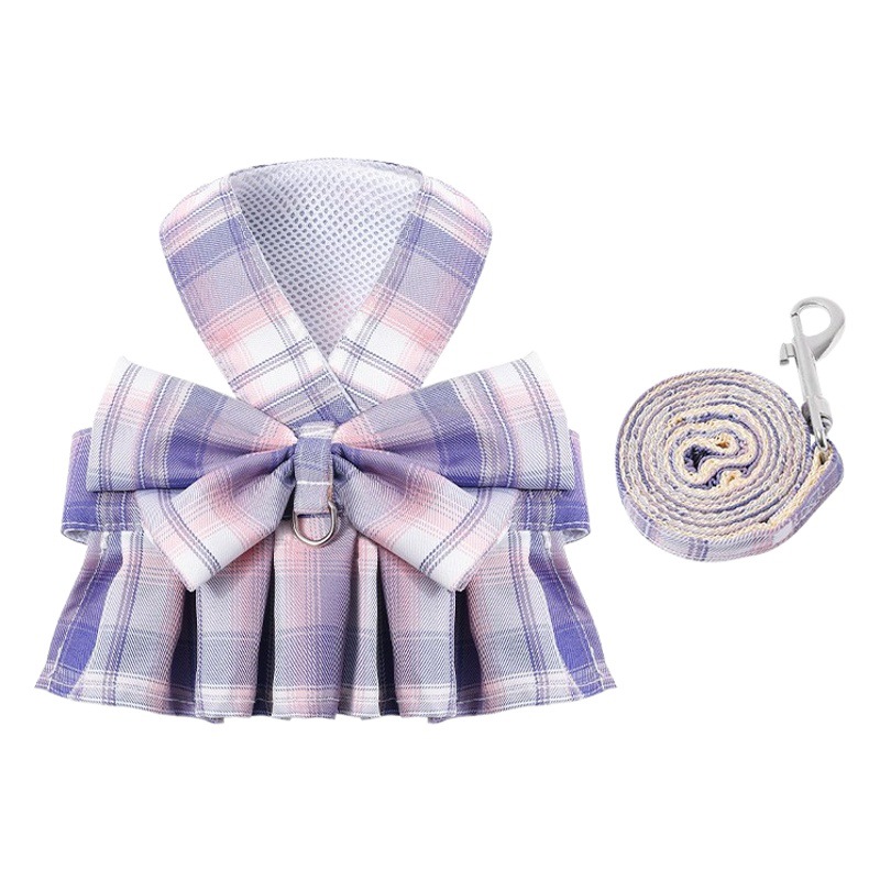 Mascota JK falda a cuadros correa de pecho correa de perro gato chaleco ropa de peluche cubo francés cuerda de perro