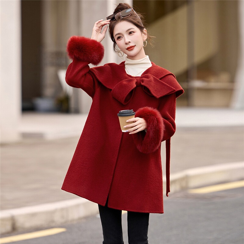 Winter New 2025 Outwear Red Double-Sided Wool Outwear Women's Wedding Woolen New Beautiful Winter Outwear Winter New 2025 Outwear Red Double-Sided Wool Outwear Women's Wedding Woolen New Beautiful Winter Outwear