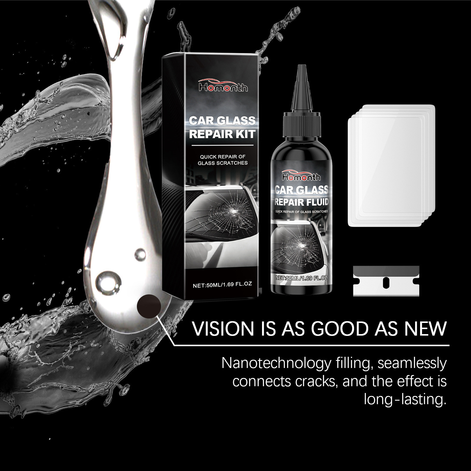 Cross-Border Homonth Car Glass Care Solution Car Windshield Nano Repair Fluid for Clear Visibility