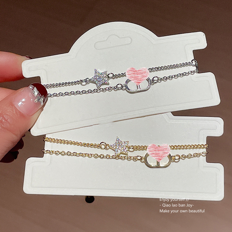 Zircon Star Pig Nose Double Layer Bracelet Light Luxury High Sense Personality Bracelet Commuter Fashion Design Bracelet Wholesale
