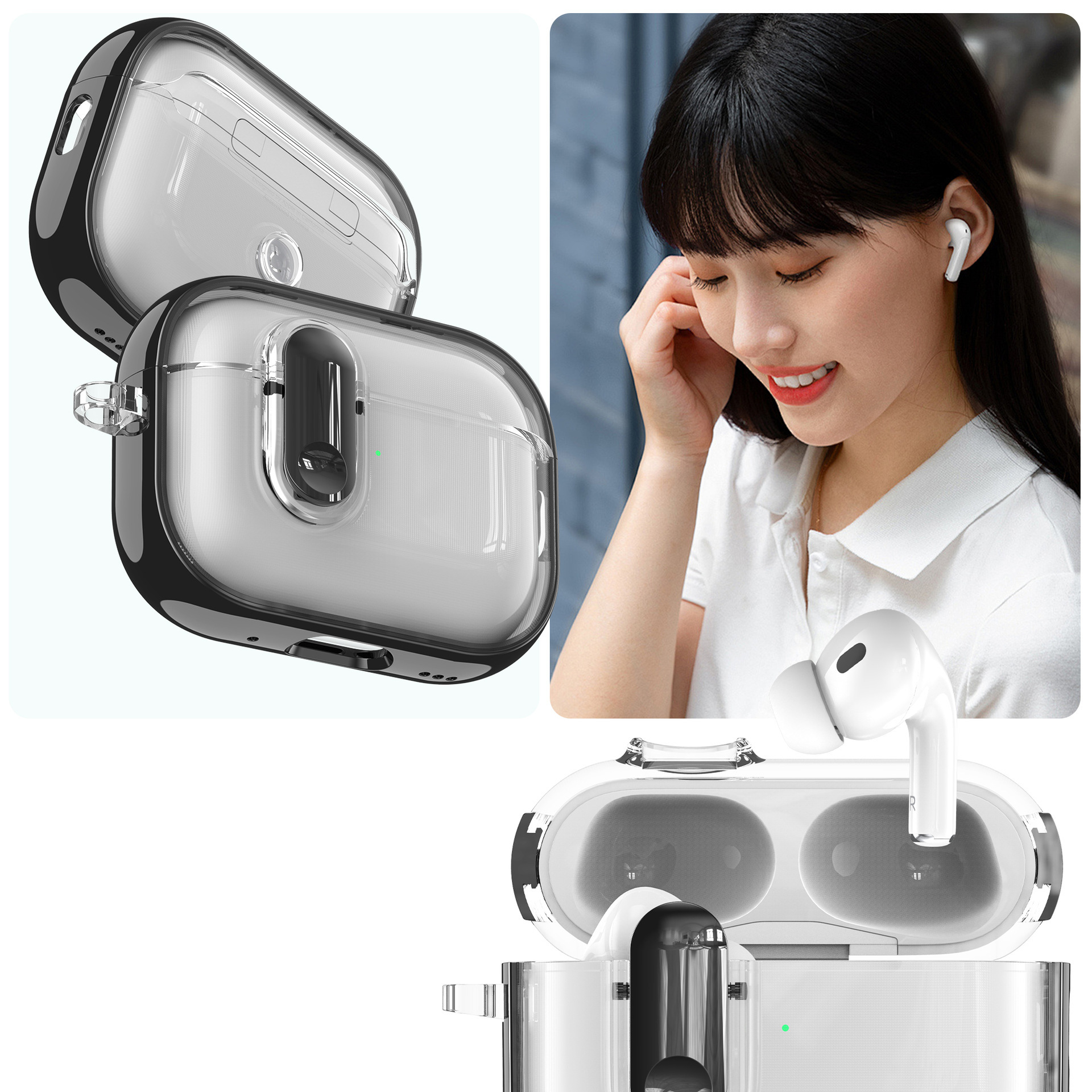 airpods4/5 이어폰 케이스 투명 심플 잠금 단추 pro2 하드 케이스 airpodspro3 외부 보호 커버 적용