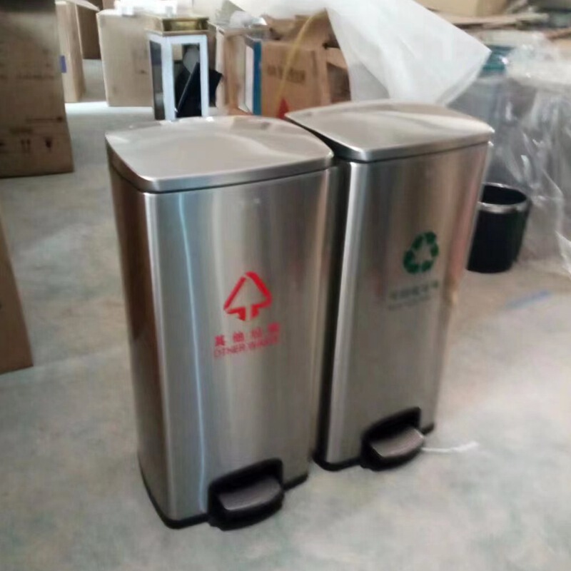 Pedal stainless steel 30L classification trash can Hotel 50L kitchen Shopping Mall indoor bucket 60L foot large capacity double