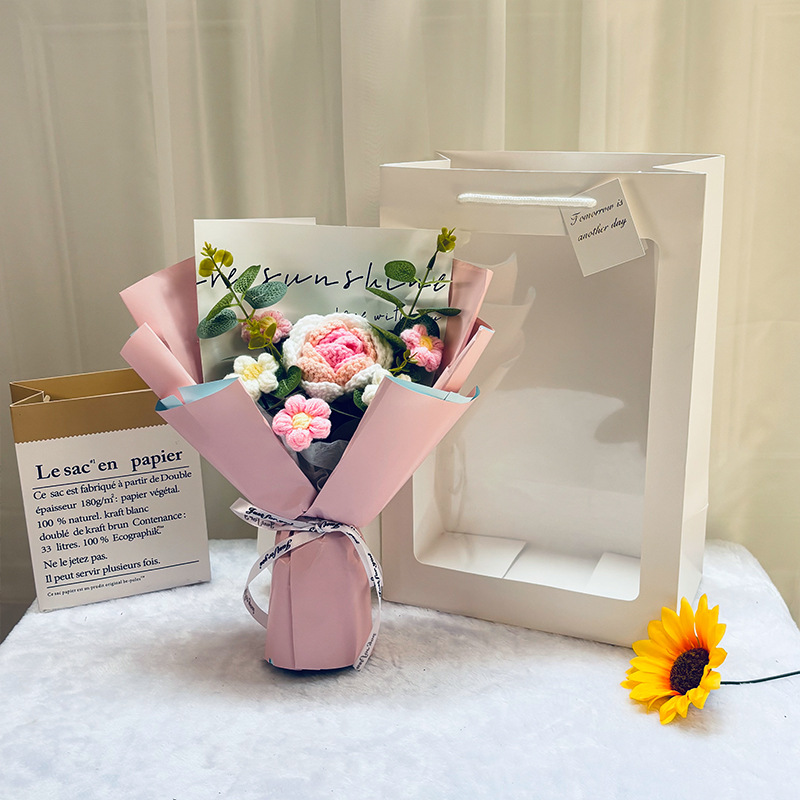Regalo del Día del Maestro, ramo de flores de hilo tejido para estudiantes, ramo de jabón de girasol creativo y ganador
