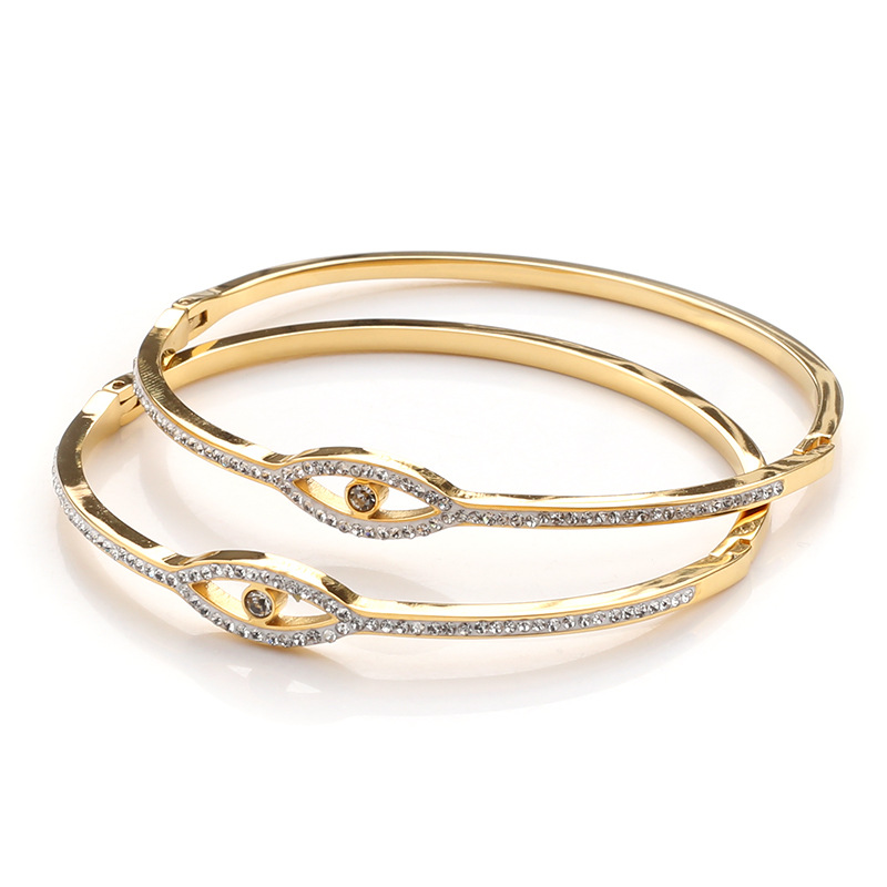 Pulsera de acero Titanium del ojo del diablo europeo y americano del verano pulsera abierta incrustada con diamantes de las mujeres pulsera de acero inoxidable simple pulsera al por mayor