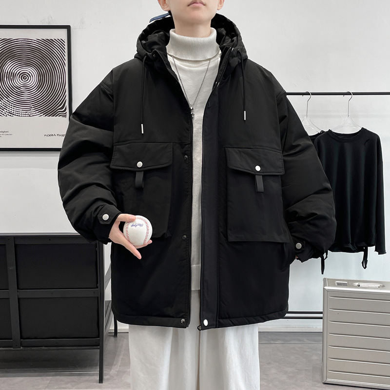 Abrigo de algodón acolchado abrigo de invierno de los hombres nueva marca de moda abrigo de algodón acolchado engrosada ropa con capucha ropa de trabajo cálida chaqueta pareja casual