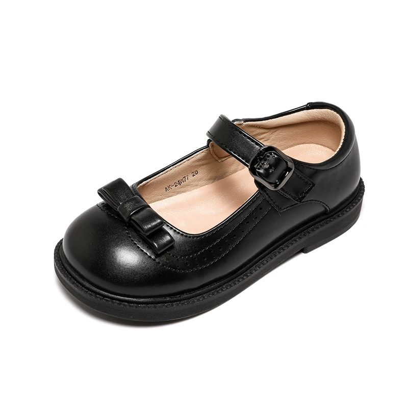Обувь для девочек, маленькие кожаные туфли, весна-осень 2025, новый стиль, туфли на плоской подошве для маленьких девочек, универсальные детские туфли принцессы на мягкой подошве для детей среднего и большого размера.
