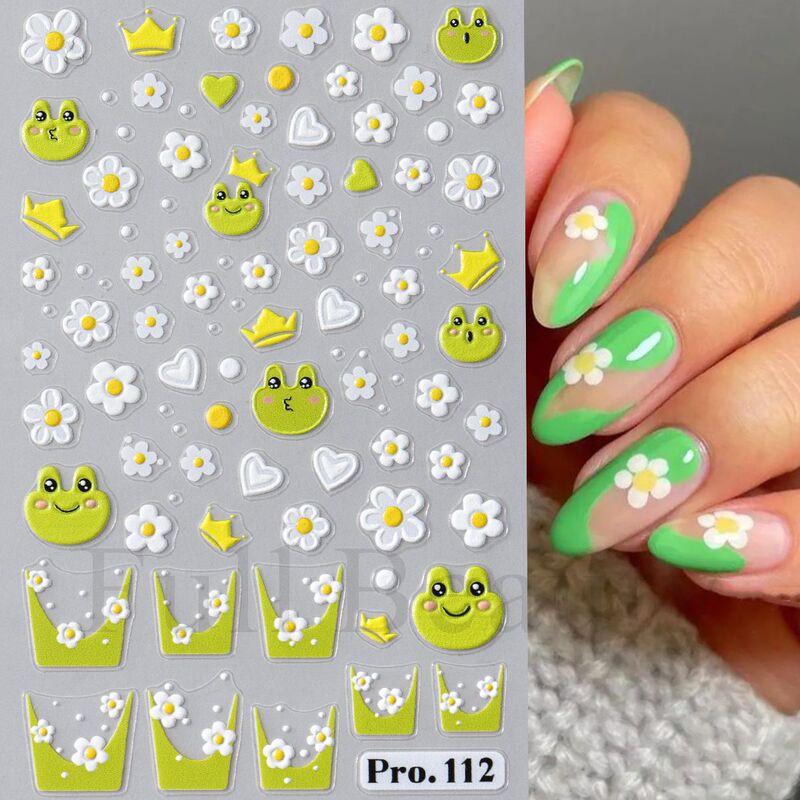FULLBEAUTY2024 new nail art stickers wholesale ins micro-carved three-dimensional French daisy flowers frog