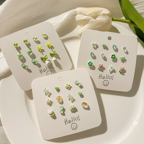 s925 new summer blue suit, simple and versatile, western-style earrings, fresh and forest-style earrings, white and sweet earrings