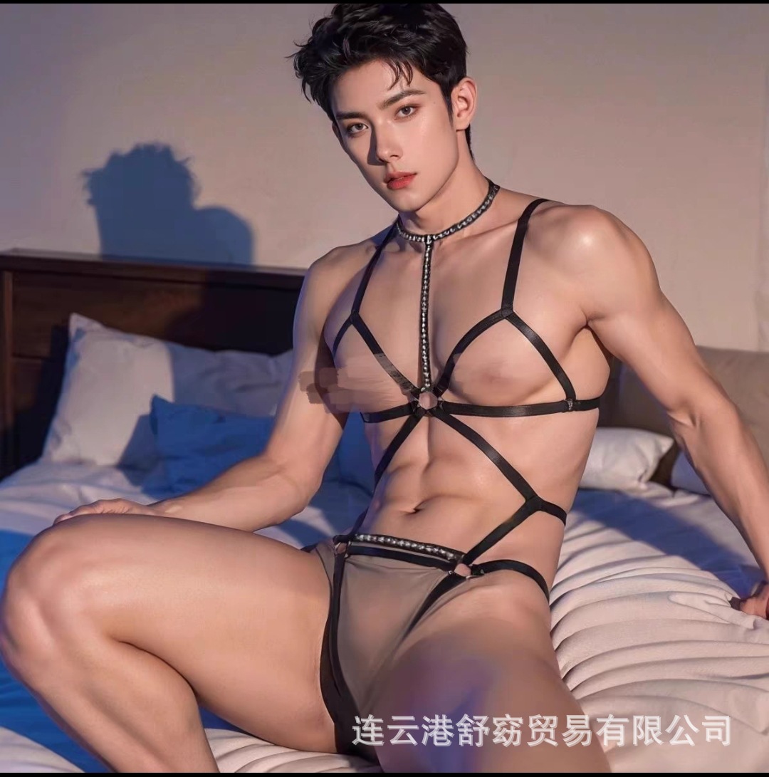 Correa de hombro para hombre, ropa interior Qingqu, cadena de hierro alternativa, tentación, accesorios de uniforme sexy, ropa de dormir gay