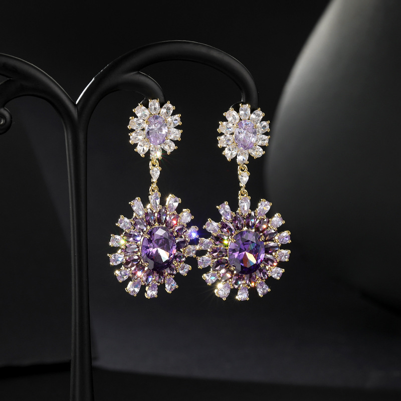 Fashion Flower Copper Inlay Zircon Drop Earrings 1 Pair display picture 1