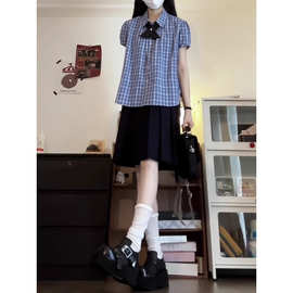 新款少女夏季休闲运动服套装女宽松衬衫短袖短裙两件套