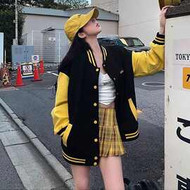 春秋季字母印花美式复古棒球服女韩版新款宽松学生夹克外套上衣服