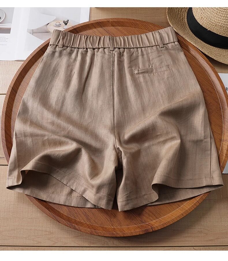 Quần short nữ dáng rộng chữ A cạp thun lưng sau chất liệu lụa mỏng mùa hè — Xanh lông mòng đen chi tiết 7