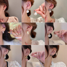 韓國時尚個性復古耳環高級感珍珠耳釘銀針小眾設計感925耳飾批發