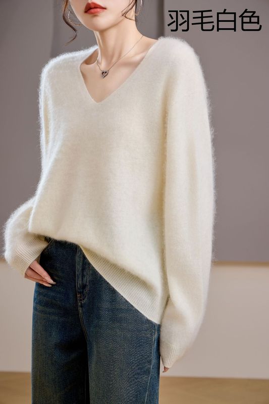【起毛シリーズ】カシミヤ5% ウール95% ラウンドネック/Vネック シームレス起毛カシミヤセーター レディース セーター 25年新作|undefined