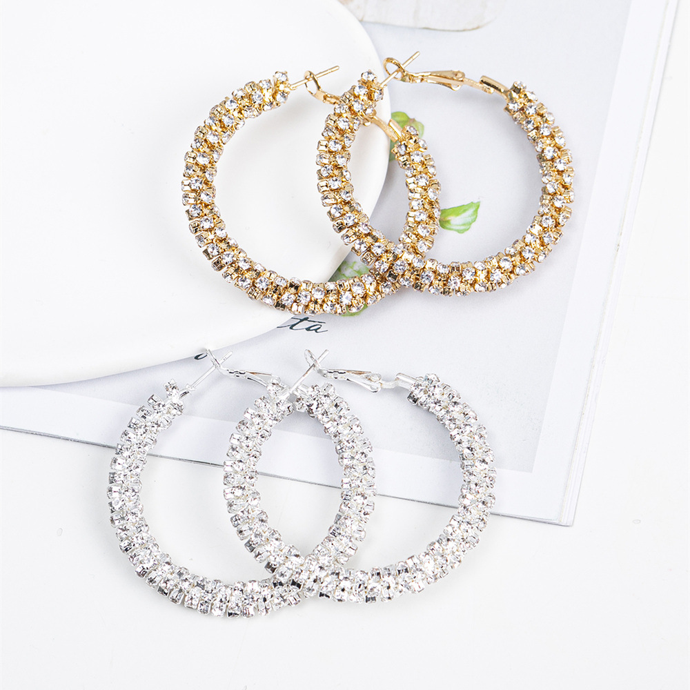 1 Paire Style Simple Cercle Incruster Métal Strass Boucles D'oreilles Cerceau display picture 1