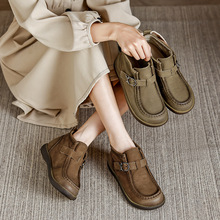 2025秋冬新款复古真皮短靴女平底牛皮高帮休闲女鞋