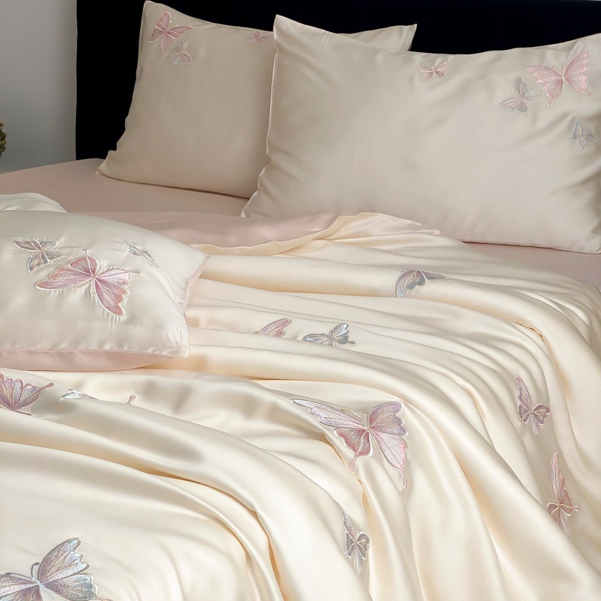 Poszwa na kołdrę Summer Cool Ice Silk, luksusowy komplet Lenzing Tencel z haftowanym motylem, 100 sztuk, jedwabiste prześcieradła i kołdra Summer Cool_voghion.com