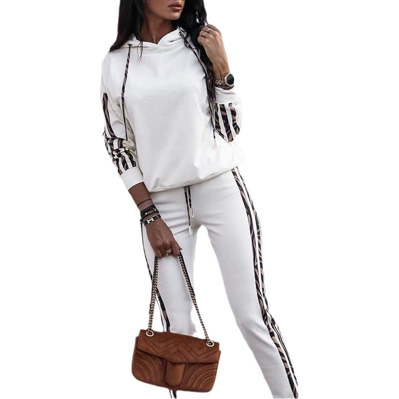 2024 весна европейская и американская внешнеторговая женская одежда Amazon горячая распродажа мода повседневная повседневная сплошная полосатая спортивная одежда из двух частей женская одежда