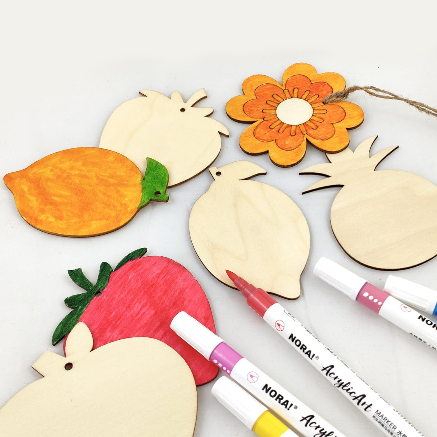 4 manzanas de madera huecas transfronterizas, limón, piña, fresa, decoraciones en forma de fruta hueca, piezas de madera de bricolaje para fiestas