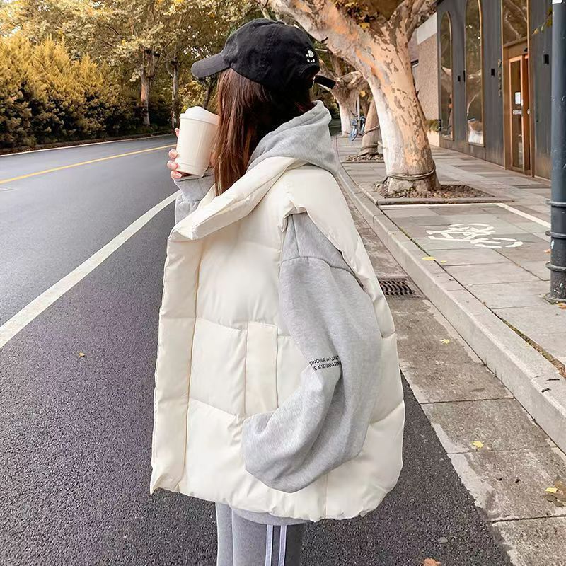 Chaqueta de chaleco de algodón negro otoño-invierno para mujeres 2025 nuevo estilo de estilo universitario corto hombre pequeño sin mangas hombro exterior image 4