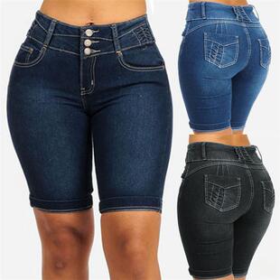 Y 51552 Cuffed slim hip wrap denim shorts ��߅��������ţ�ж�