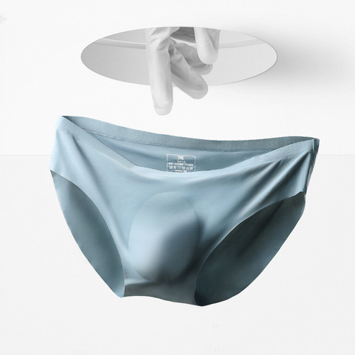 Men's ice silk seamless briefs men's summer shorts transparent ultra-thin personalized stamped breathable quick-drying underwear
