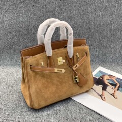 跨境热销麂皮铂金包复古手提包美拉德高品质真皮通勤单肩斜挎包女