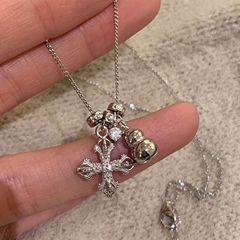 S925纯银金刚杵葫芦项链女轻奢时尚百搭点钻十字架锁骨链个性项饰