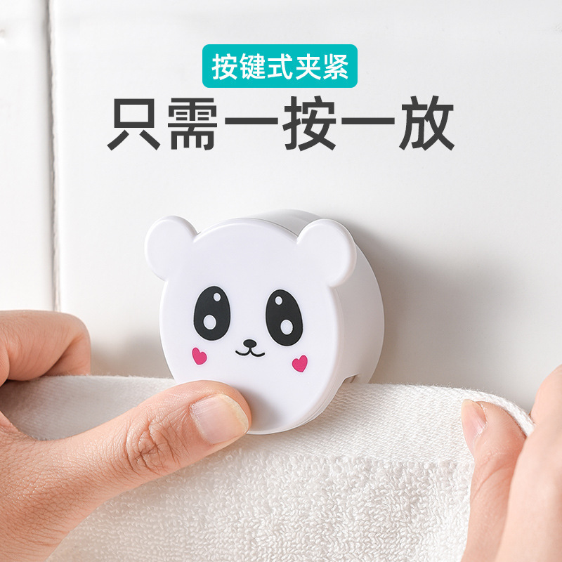 Cartoon Towel Clip Punch-free Bathroom Sponge Adhesive Bearing Strong Viscose Bathroom Kitchen Wall-hanging Wall Towel Clip