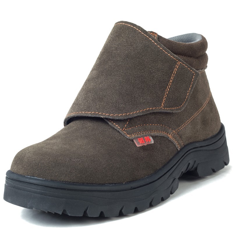 Work boots with waterproof cowhide rubber soles, electric welding shoes, anti-slip, wear-resistant, heat-resistant, anti-strike, anti-puncture steel toe cap industrial shoes.