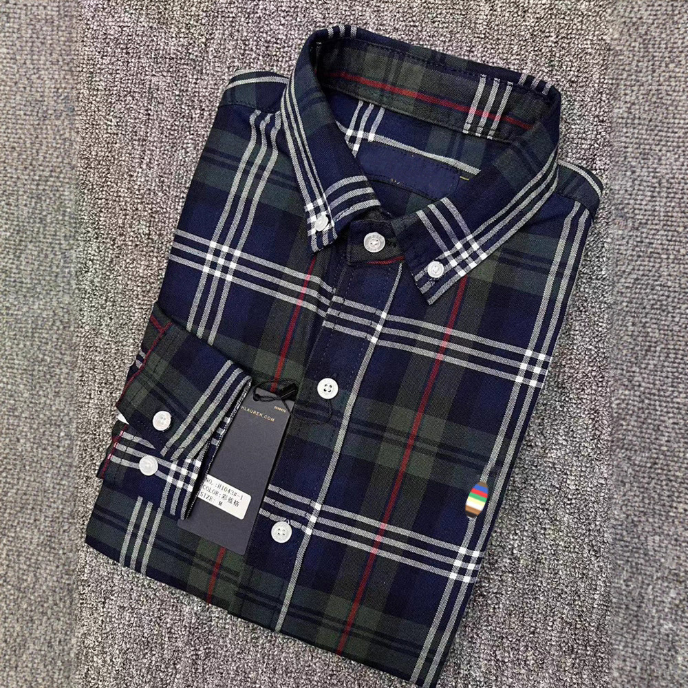 Camisa de manga larga para hombre con bordado de caballito, camisa de algodón a cuadros informal de negocios para primavera y otoño, top juvenil
