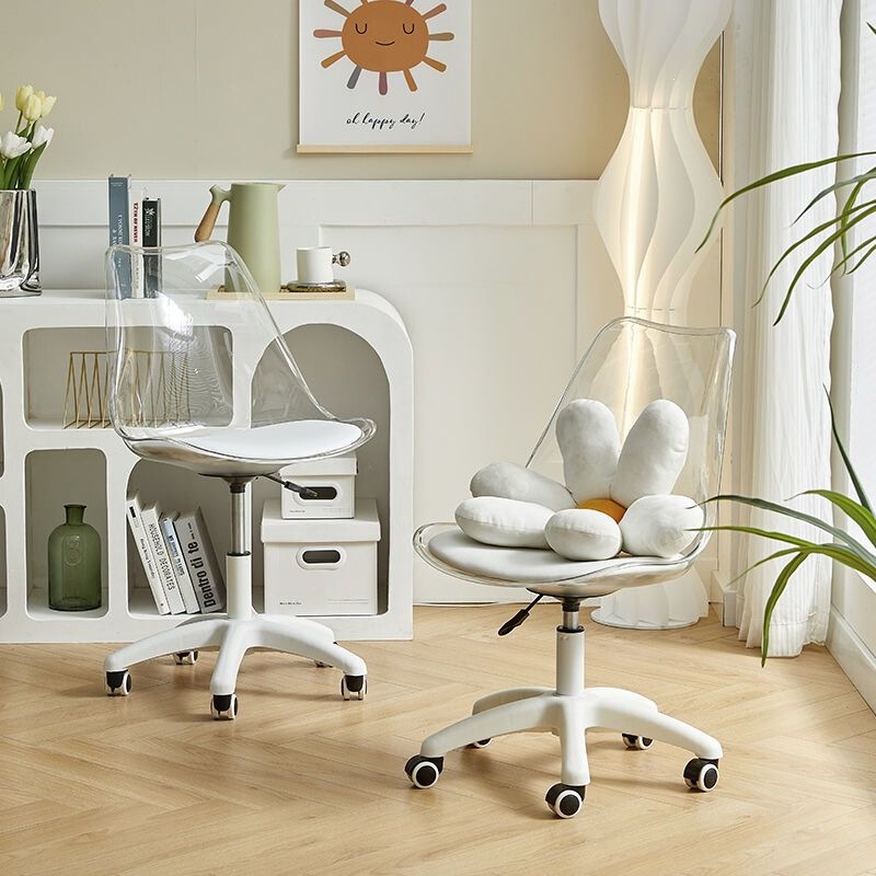 Acrylic Chair, Transparent Makeup Chair, Office Chair, Desk Chair with Backrest, Swivel Chair, Stool with Universal Wheels