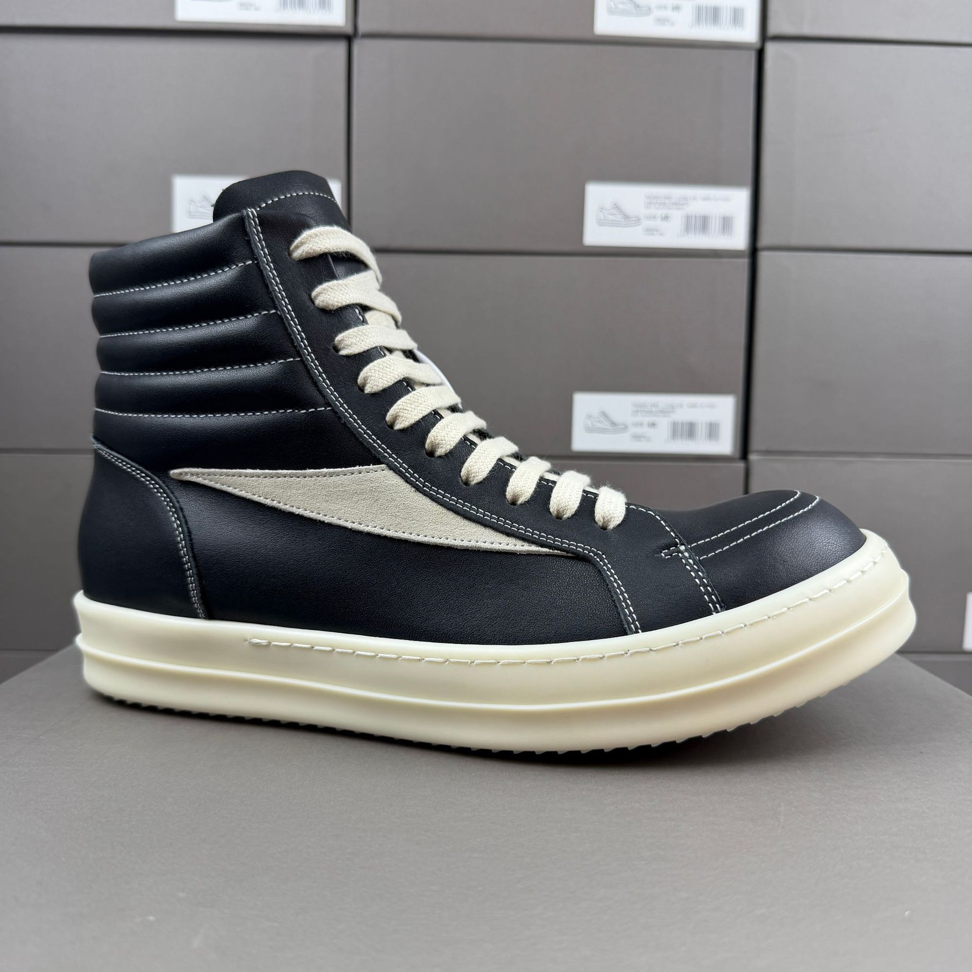 Ro Genuine Leather High-Quality High-Top Triangular Casual Sneakers for Men, High-Street Versatile Casual Trendy Shoes, Thick-Soled Sneakers for Women