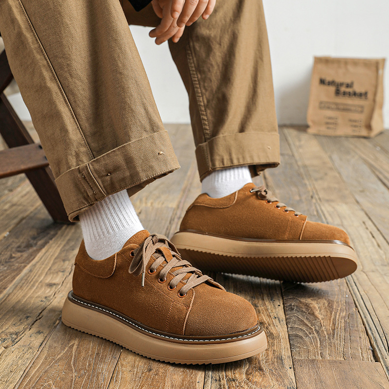 Men's 2024 spring new product: genuine leather, suede, cowhide, raised height, casual and versatile board shoes, suede_voghion.com